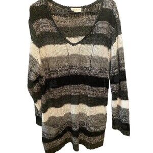 Bobby Brooks Plus Size Pullover Sweater Black and White Strip nostalgic 70s